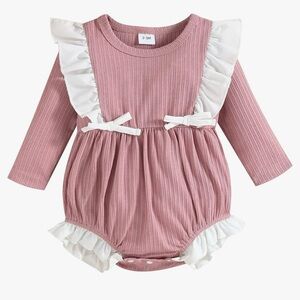 Pink and White Ruffled Baby Romper | 0-3M